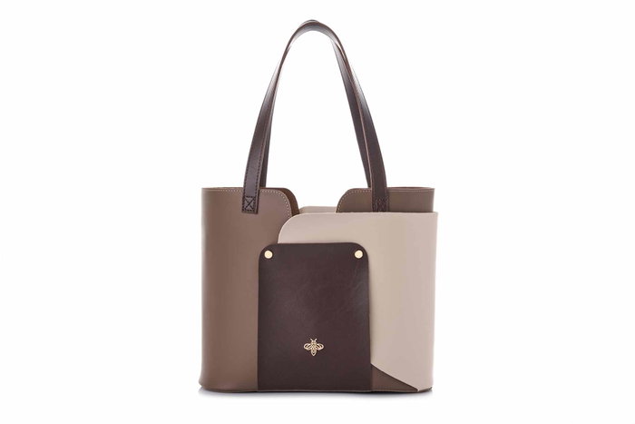 Lucky Bees Bolso Tote 1292 v2 Piel de Polivinilo Mink, Cream 30x12x26 cm